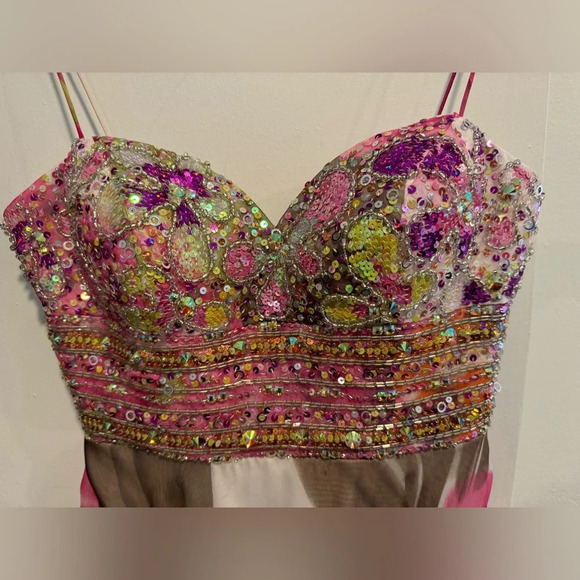 Alyce Designs Paris Pink Floral Chiffon Prom wedding gown Dress 6628 Sequins  0 - Picture 3 of 7